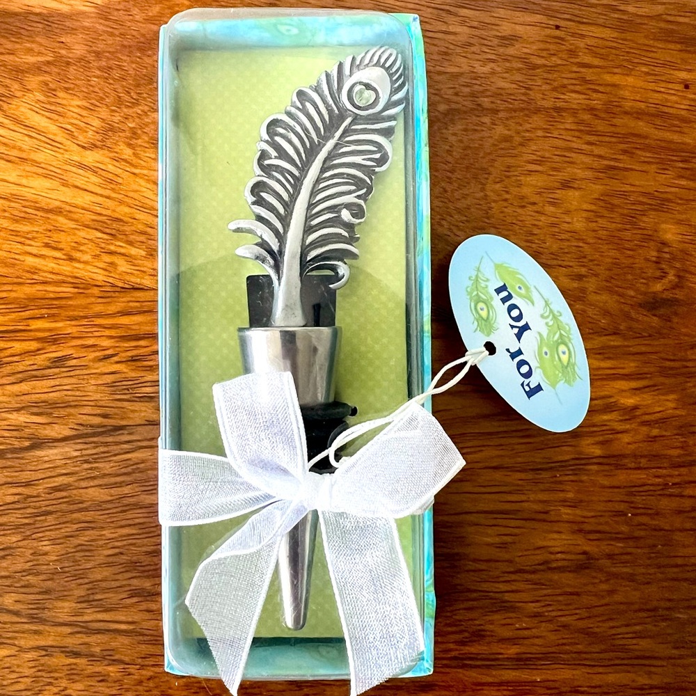 Silver Peacock Feather Wine Stopper